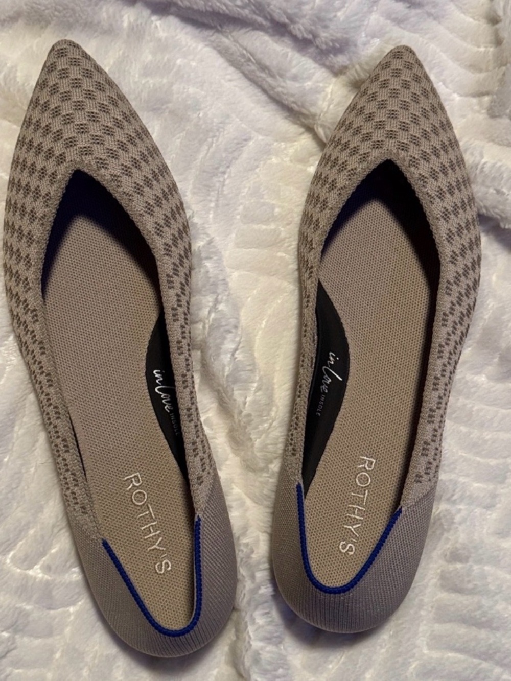 Rothy's “The Point II” Frappe Basketweave Textured Flats— Beige with Blue Accent - Picture 5 of 6